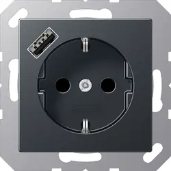 JUNG wandcontactdoos randaarde Safety+ met USB-A A-range antraciet mat (A 1520-18 A ANM)