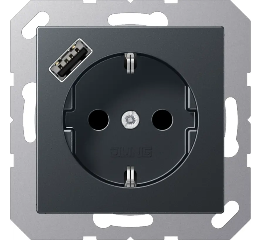 wandcontactdoos randaarde Safety+ met USB-A A-range antraciet mat (A 1520-18 A ANM)