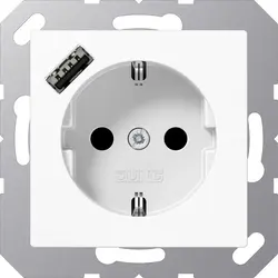JUNG wandcontactdoos randaarde Safety+ met USB-A A-range alpine wit (A 1520-18 A WW)