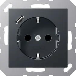 JUNG wandcontactdoos randaarde Safety+ met USB-C A-range antraciet mat (A 1520-18 C ANM)