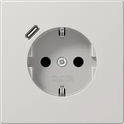 JUNG wandcontactdoos randaarde Safety+ met USB-C LS990 lichtgrijs (LS 1520-18 C LG)