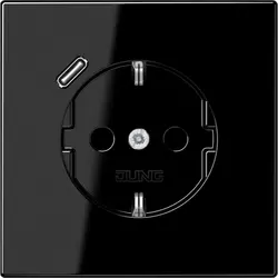 JUNG wandcontactdoos randaarde Safety+ met USB-C LS990 zwart glans (LS 1520-18 C SW)