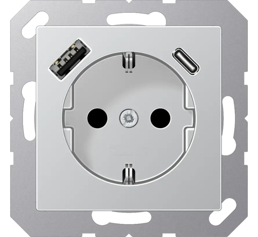 wandcontactdoos randaarde Safety+ met USB type A en C A-range aluminium (A 1520-15 CA AL)