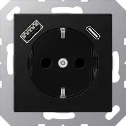 JUNG wandcontactdoos randaarde Safety+ met USB type A en C A-range grafietzwart mat (A 1520-15 CA SWM)