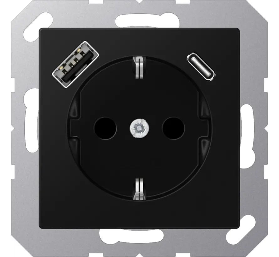 wandcontactdoos randaarde Safety+ met USB type A en C A-range grafietzwart mat (A 1520-15 CA SWM)