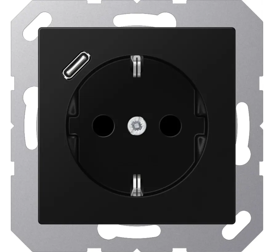 wandcontactdoos randaarde Safety+ met USB-C A-range grafietzwart mat (A 1520-18 C SWM)