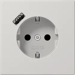 JUNG wandcontactdoos randaarde Safety+ met USB-A LS990 lichtgrijs (LS 1520-18 A LG)