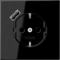 JUNG wandcontactdoos randaarde Safety+ met USB-A LS990 zwart glans (LS 1520-18 A SW)
