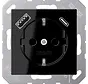 wandcontactdoos randaarde Safety+ met USB type A en C A-range zwart glans (A 1520-15 CA SW)