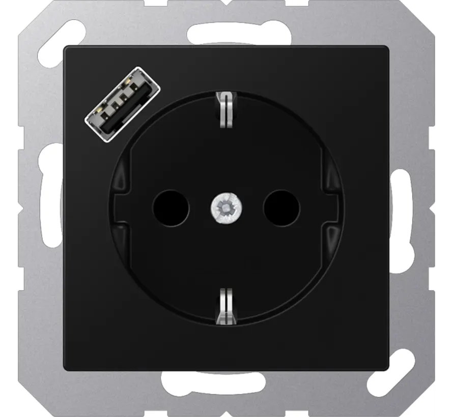 wandcontactdoos randaarde Safety+ met USB-A A-range grafietzwart mat (A 1520-18 A SWM)