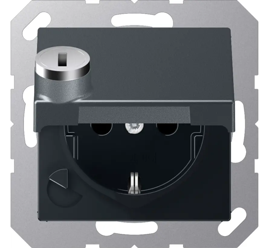wandcontactdoos randaarde Safety+ met klapdeksel en slot A-range antraciet mat (A 1520 NBFKLSL ANM)