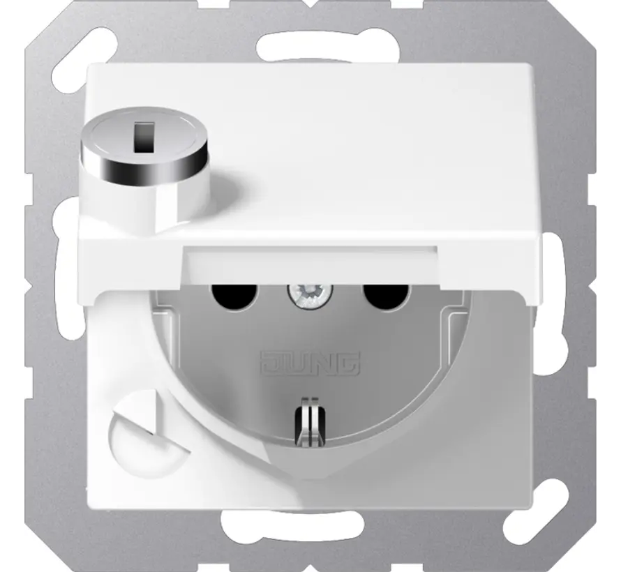 wandcontactdoos randaarde Safety+ met klapdeksel en slot A-range alpine wit (A 1520 NBFKLSL WW)