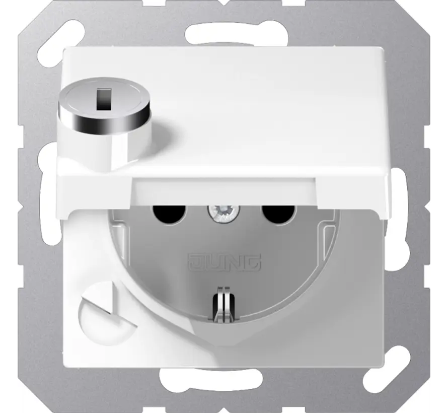 wandcontactdoos randaarde Safety+ met klapdeksel en slot AS500 alpine wit (AS 1520 NBFKLSL WW)