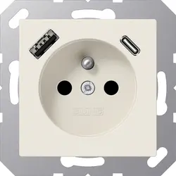 JUNG wandcontactdoos penaarde Safety+ met USB type A en C A-range creme (A 1520 F-15 CA)