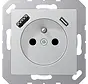wandcontactdoos penaarde Safety+ met USB type A en C A-range aluminium (A 1520 F-15 CA AL)