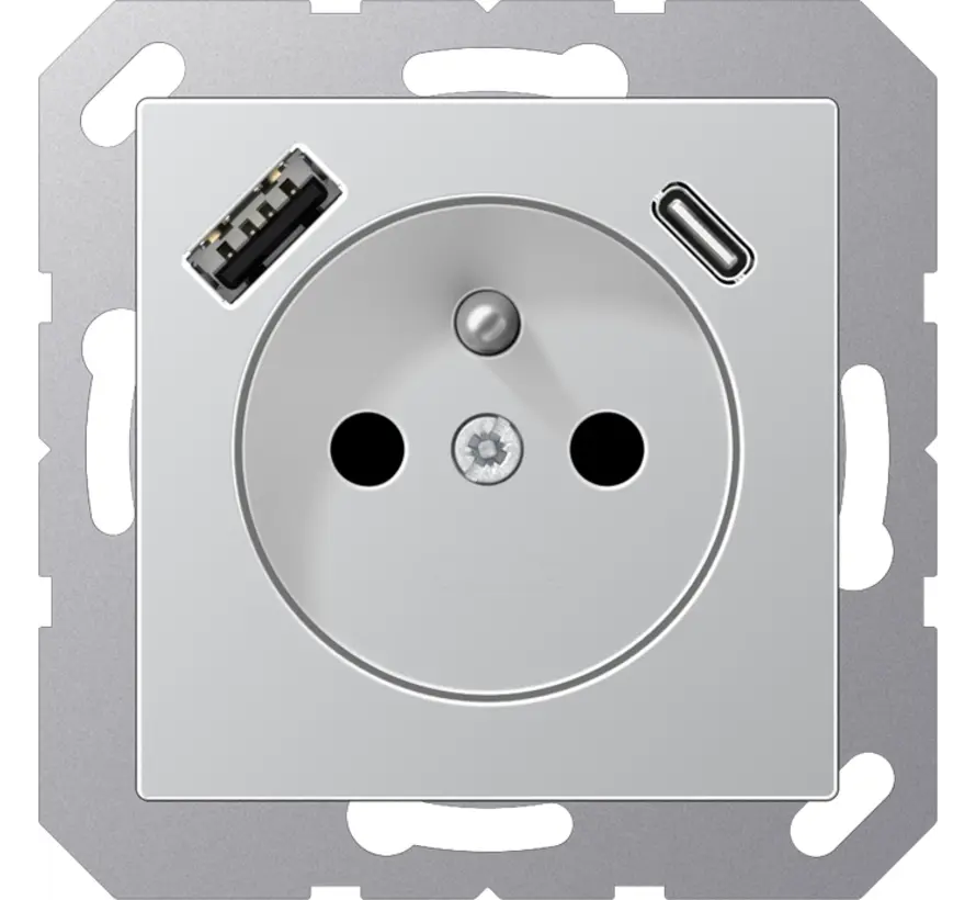 wandcontactdoos penaarde Safety+ met USB type A en C A-range aluminium (A 1520 F-15 CA AL)