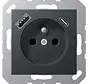 wandcontactdoos penaarde Safety+ met USB type A en C A-range antraciet mat (A 1520 F-15 CA ANM)