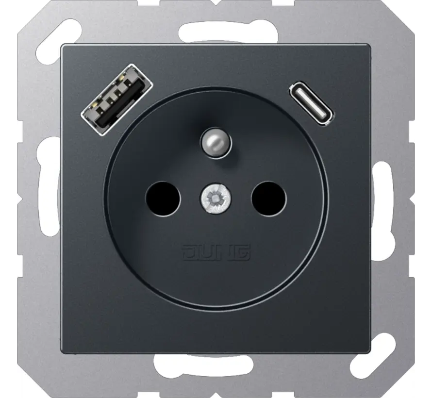 wandcontactdoos penaarde Safety+ met USB type A en C A-range antraciet mat (A 1520 F-15 CA ANM)