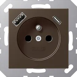 JUNG wandcontactdoos penaarde Safety+ met USB type A en C A-range mokka (A 1520 F-15 CA MO)