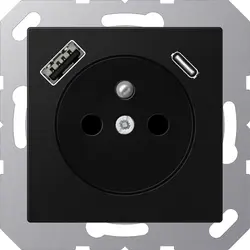JUNG wandcontactdoos penaarde Safety+ met USB type A en C A-range grafietzwart mat (A 1520 F-15 CA SWM)
