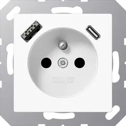 JUNG wandcontactdoos penaarde Safety+ met USB type A en C A-range alpine wit (A 1520 F-15 CA WW)