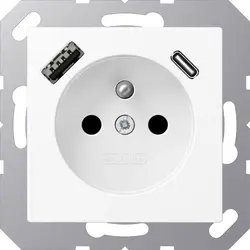 JUNG wandcontactdoos penaarde Safety+ met USB type A en C A-range sneeuwwit mat (A 1520 F-15 CA WWM)