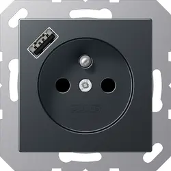 JUNG wandcontactdoos penaarde Safety+ met USB type A A-range antraciet mat (A 1520 F-18 A ANM)