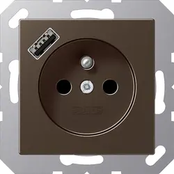 JUNG wandcontactdoos penaarde Safety+ met USB type A A-range mokka (A 1520 F-18 A MO)