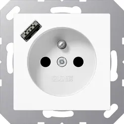 JUNG wandcontactdoos penaarde Safety+ met USB type A A-range alpine wit (A 1520 F-18 A WW)