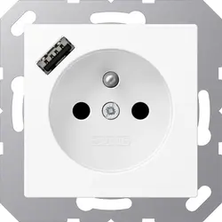 JUNG wandcontactdoos penaarde Safety+ met USB type A A-range sneeuwwit mat (A 1520 F-18 A WWM)