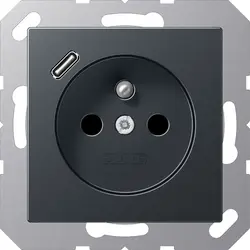 JUNG wandcontactdoos penaarde Safety+ met USB type C A-range antraciet mat (A 1520 F-18 C ANM)