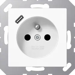 JUNG wandcontactdoos penaarde Safety+ met USB type C A-range alpine wit (A 1520 F-18 C WW)