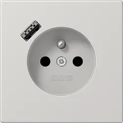 JUNG wandcontactdoos penaarde Safety+ met USB type A LS990 lichtgrijs (LS 1520 F-18 A LG)