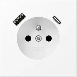 JUNG wandcontactdoos penaarde Safety+ met USB type A en C LS990 sneeuwwit mat (LS 1520 F-15 CA WWM)