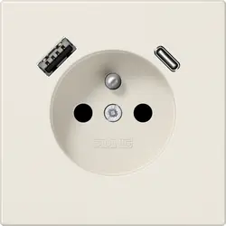 JUNG wandcontactdoos penaarde Safety+ met USB type A en C LS990 creme (LS 1520 F-15 CA)