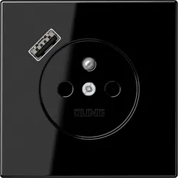JUNG wandcontactdoos penaarde Safety+ met USB type A LS990 zwart glans (LS 1520 F-18 A SW)