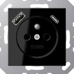 JUNG wandcontactdoos penaarde Safety+ met USB type A en C A-range zwart glans (A 1520 F-15 CA SW)
