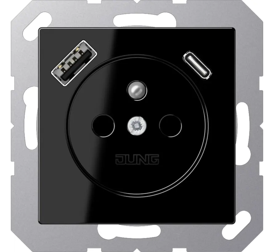 wandcontactdoos penaarde Safety+ met USB type A en C A-range zwart glans (A 1520 F-15 CA SW)