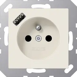 JUNG wandcontactdoos penaarde Safety+ met USB type A A-range creme (A 1520 F-18 A)