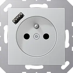JUNG wandcontactdoos penaarde Safety+ met USB type A A-range aluminium (A 1520 F-18 A AL)