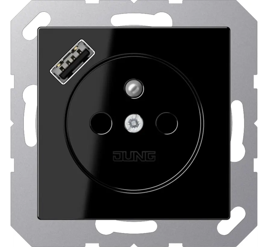 wandcontactdoos penaarde Safety+ met USB type A A-range zwart glans (A 1520 F-18 A SW)