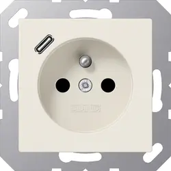 JUNG wandcontactdoos penaarde Safety+ met USB type C A-range creme (A 1520 F-18 C)
