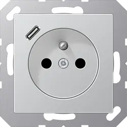 JUNG wandcontactdoos penaarde Safety+ met USB type C A-range aluminium (A 1520 F-18 C AL)