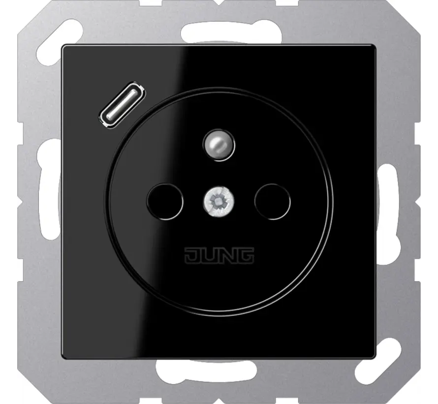 wandcontactdoos penaarde Safety+ met USB type C A-range zwart glans (A 1520 F-18 C SW)