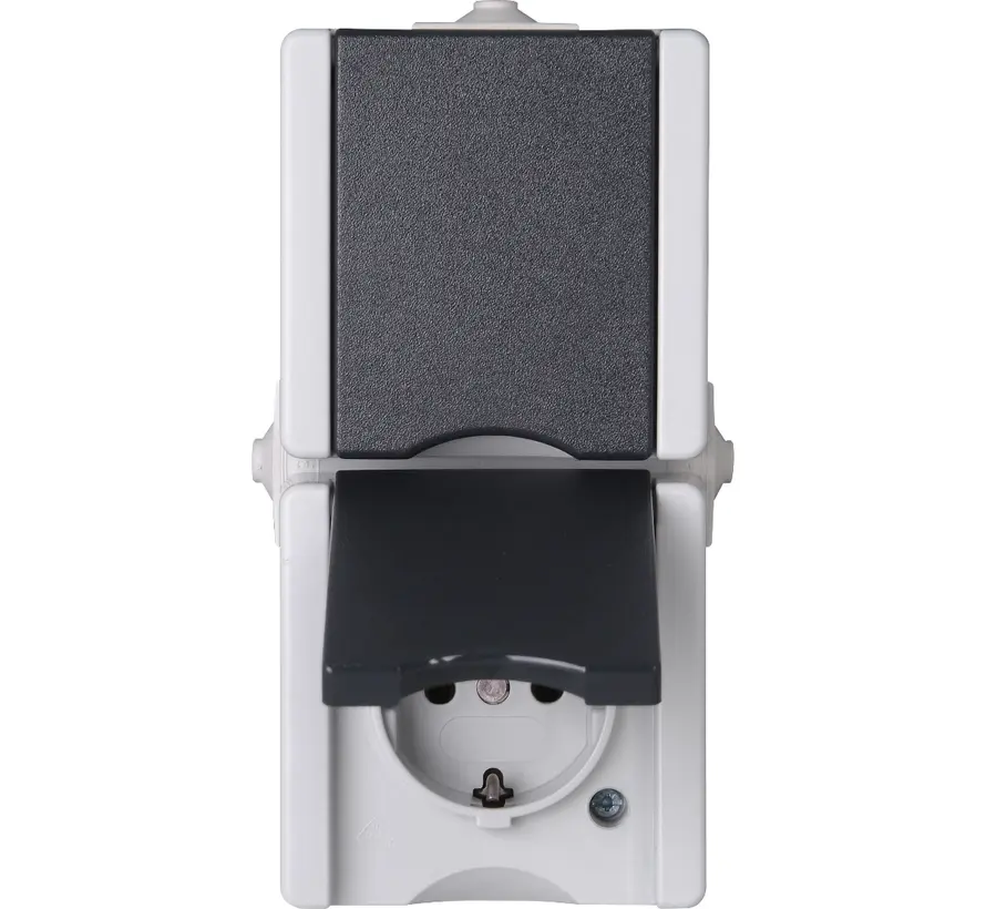 opbouw wandcontactdoos voorbedraad 2-voudig randaarde deksel verticaal IP44 proAQA grijs (947555007)