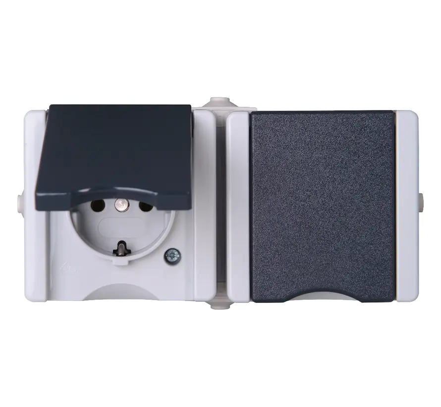 opbouw wandcontactdoos voorbedraad 2-voudig randaarde deksel horizonaal IP44 ProAQA grijs (950655000)