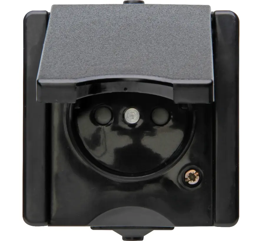 opbouw wandcontactdoos penaarde en klapdeksel IP44 ProAQA zwart (954705002)