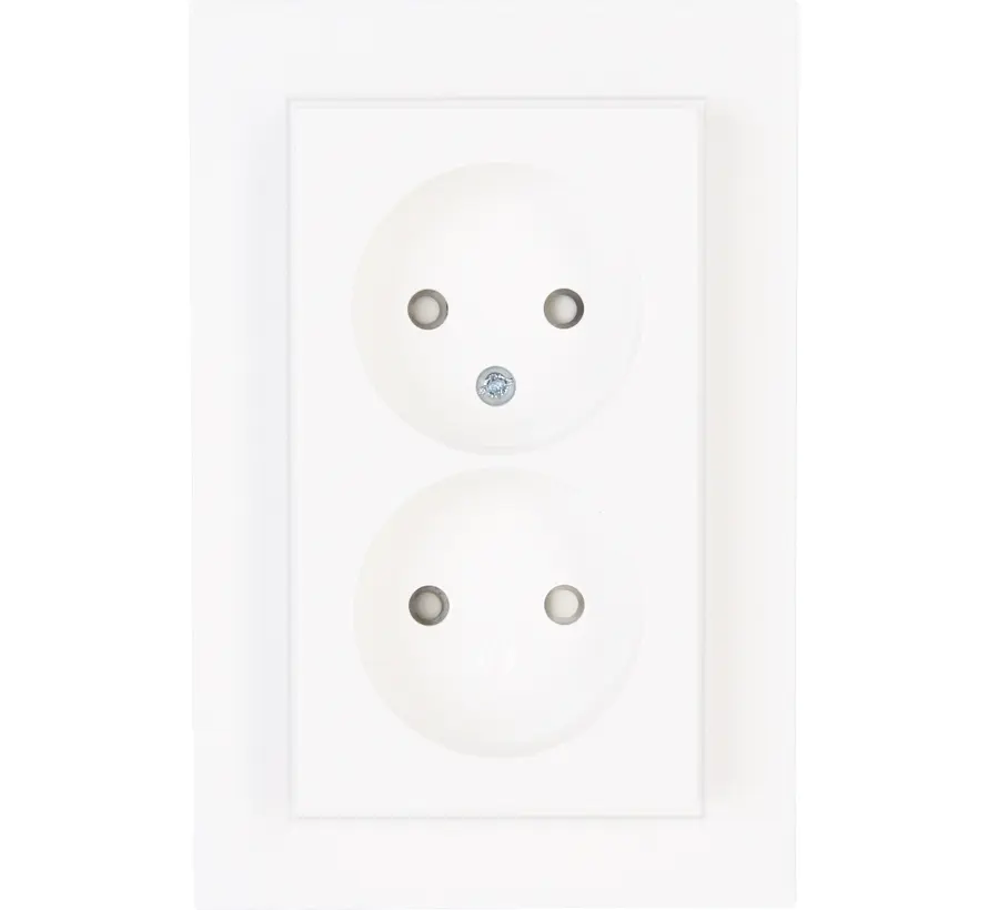 wandcontactdoos 2-voudig zonder randaarde Safety+ voor enkele inbouwdoos HK07 Athenis arctic wit glans (950013002)