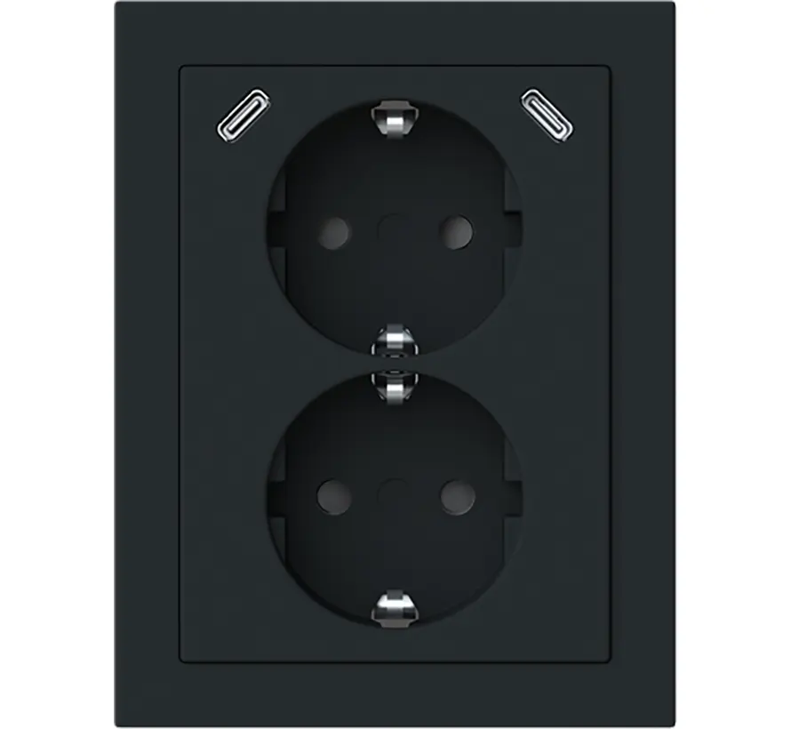 opbouw hoekstopcontact 2-voudig randaarde Safety+ en 2x USB C Future Linear zwart mat (202EAPJRB2USBC-885)