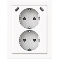 Busch-Jaeger opbouw hoekstopcontact 2-voudig randaarde Safety+ en 2x USB C Future Linear studiowit glans (202EAPJRB2USBC-84)
